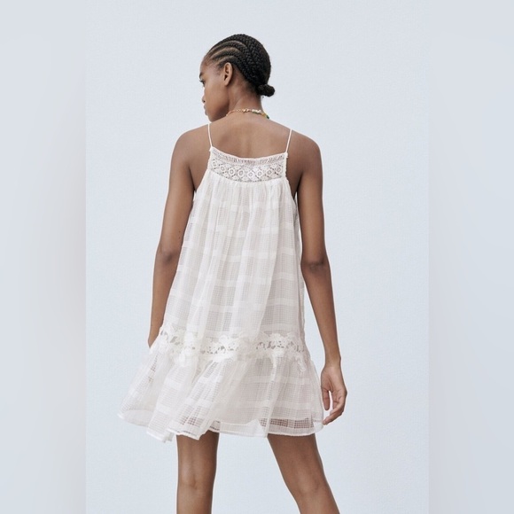 NWT ZARA Lace Halter Swing Babydoll Mini Dress White Size XS or Size S festival - Picture 3 of 10